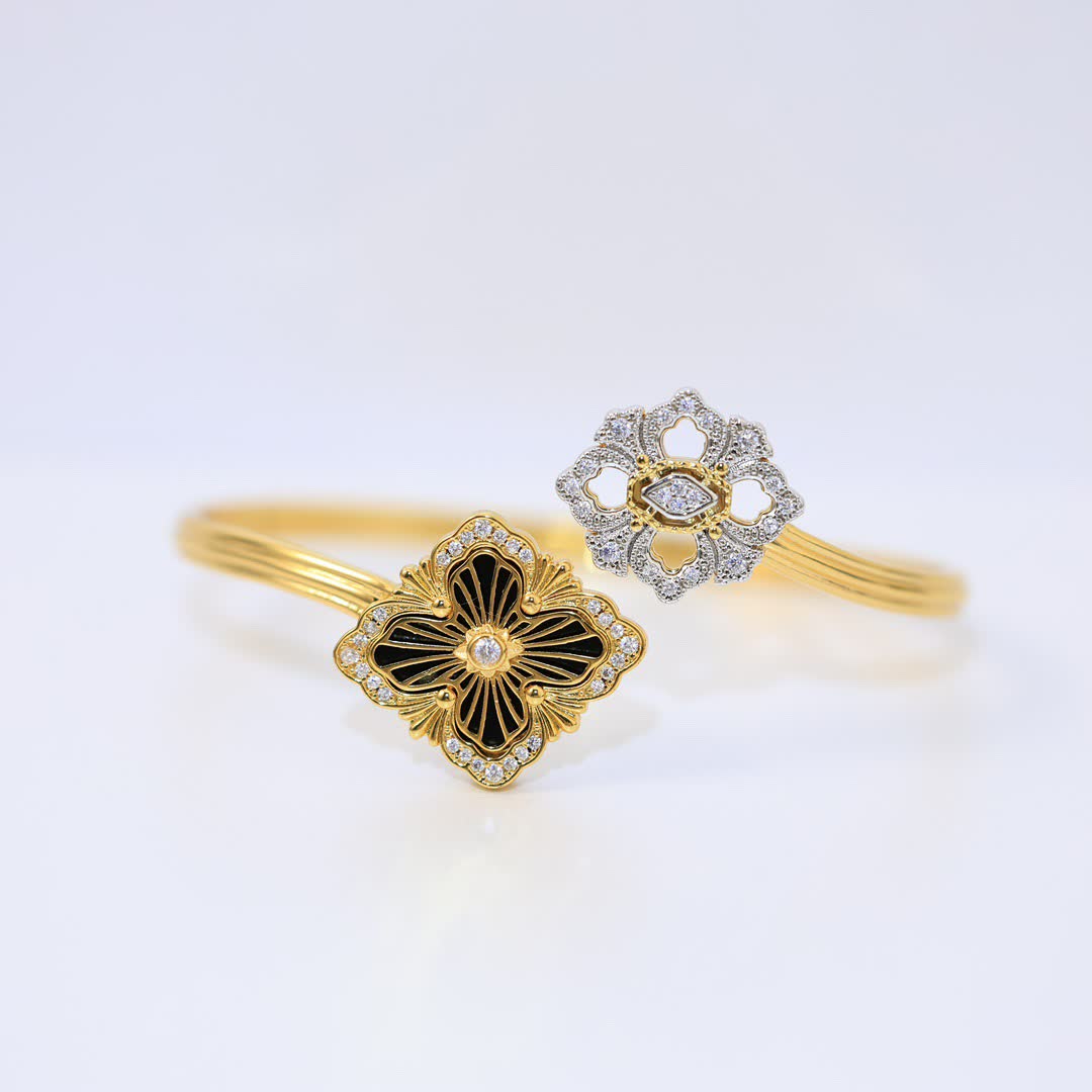 Van Cleef & Arpels Elegant Gold Plated Bracelets with Enamel and Diamond Accents